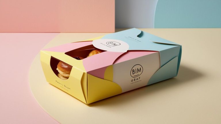 Inovativna kartonska ambalaža u pastelnim bojama sa modernim dizajnom i BIM GRAF logotipom – primer modernog, održivog i brendiranog pakovanja za 2025. godinu